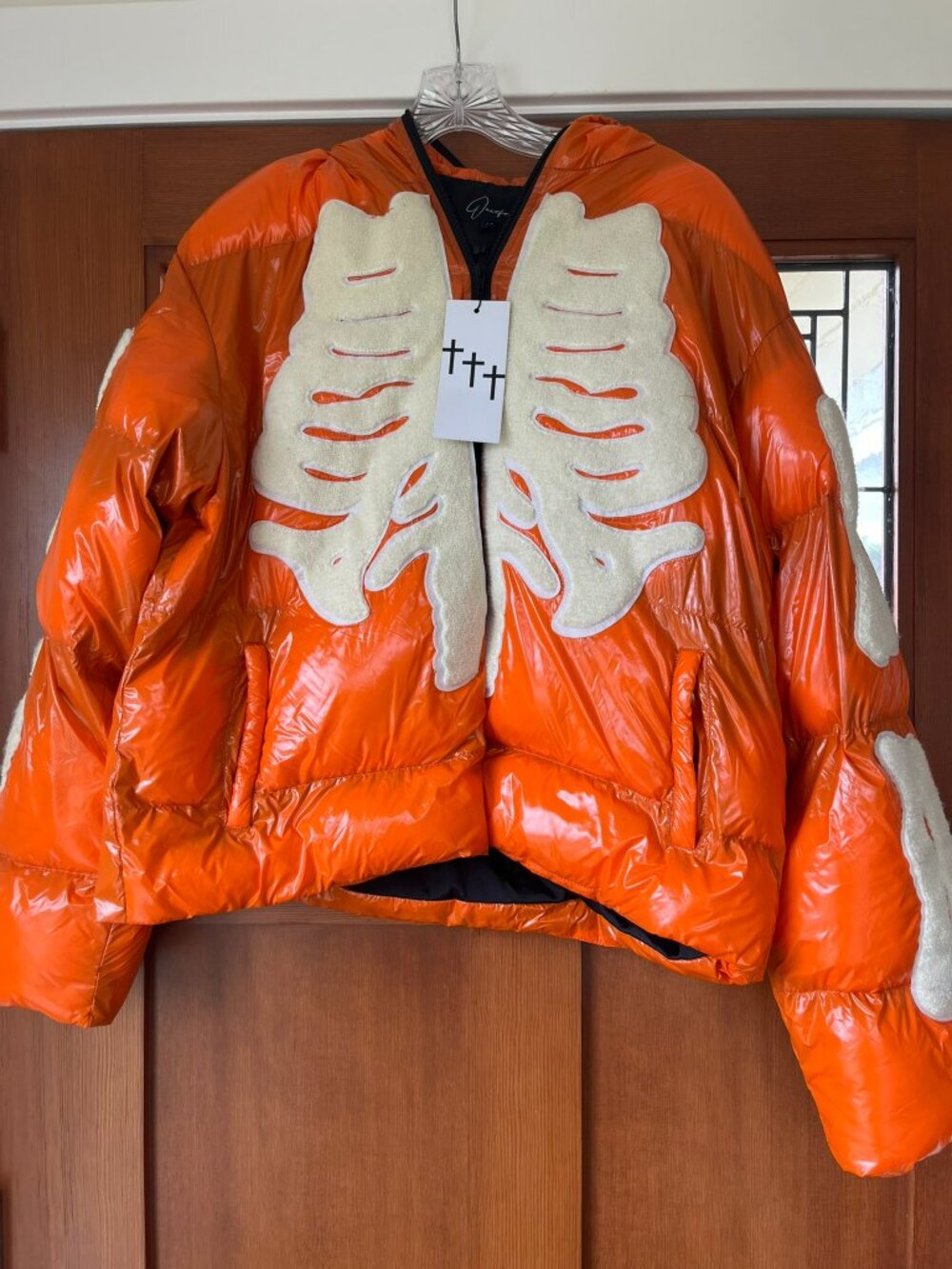 Skeleton Puffer Jacket Men’s Street Wear Y2K Bone Puffer Orange Jacket Medium WT